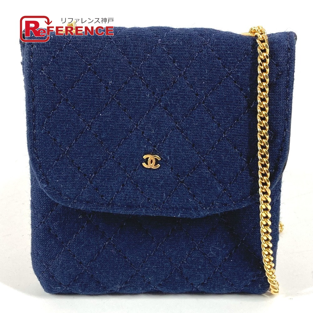 CHANEL シャネル チェーン ショルダーバッグ チェーンポーチ ロゴ CC ココマーク キルティング マトラッセ ポーチ キャンバス レディース ネイビー 【中古】