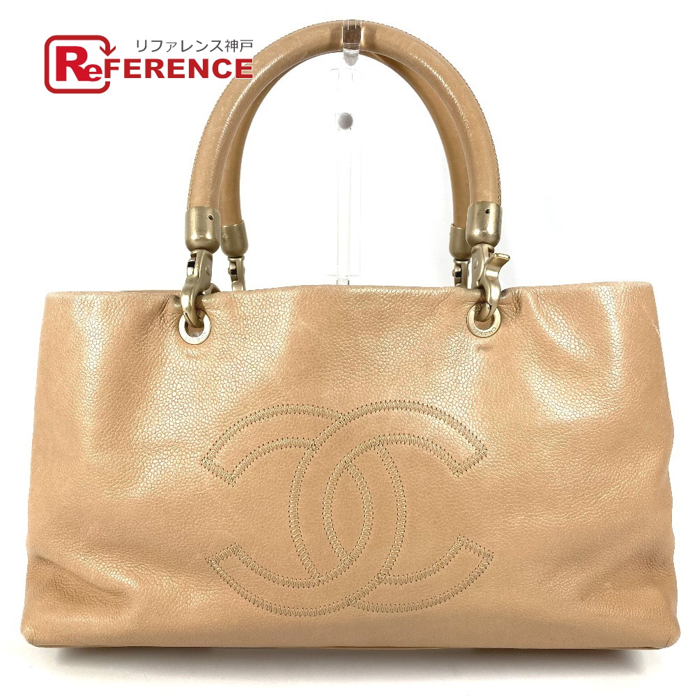CHANEL シャネル  CC ココマーク ロゴタイプ 袋 トートバッグ 肩かけ ハンドバック ショルダーバッグ キャビアひと肌  ユニ一発やる ベージュ 【中古】