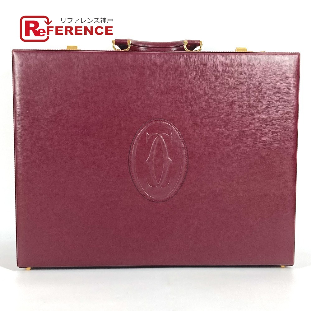 CARTIER カルティエ マストライン ロゴ トランク ビジネスバッグ BOX ボックス ハンドバッグ レザー ユニセックス ワインレッド 【中古】