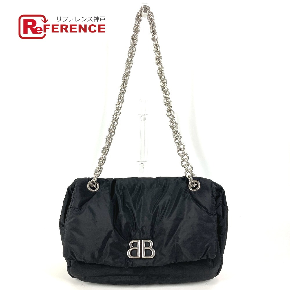 BALENCIAGA バレンシアガ   765966 BBロゴタイプ MONACO S モナコ公国 袋 Wチェーン店 チェーン店御徒面子 曲がった掛け 下げ翼 ショルダーバッグ ナイロン  ユニ一発やる 黒いこと 【中古】