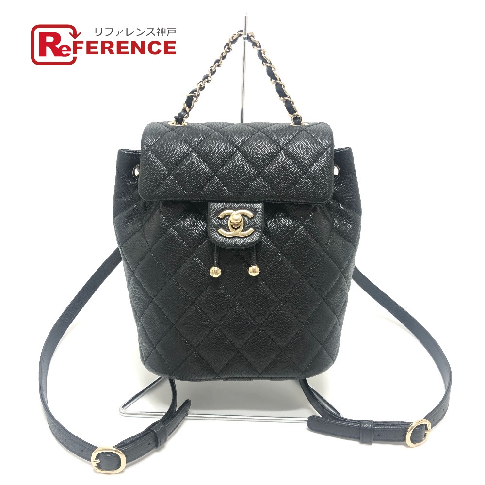 CHANEL シャネル  AS4058 マトラッセ キルティング ココマーク CC ロゴタイプ チェーン店 袋 うしろ側容器に並べる 背嚢 キャビアひと肌  レディース 黒いこと 未当て嵌める 【中古】