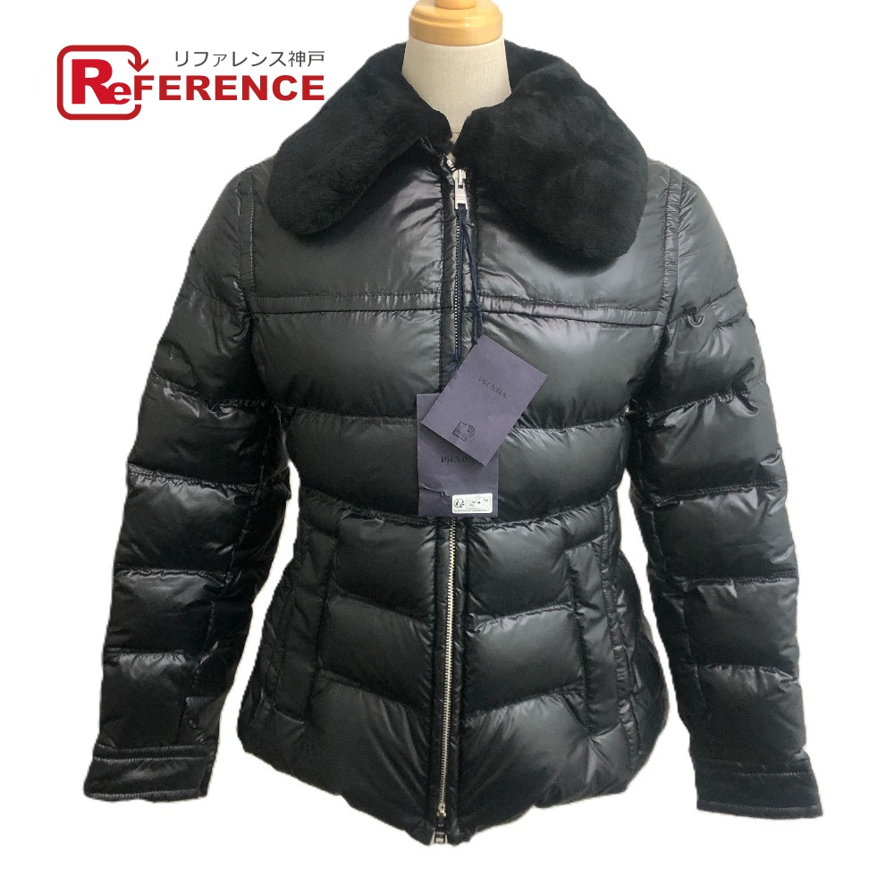 Prada Prada 290796 22AW Triangle Plate Apparel Outerwear Fur-trimmed down jacket Jackets Nylon Women's Black Unused [Pre-owned]