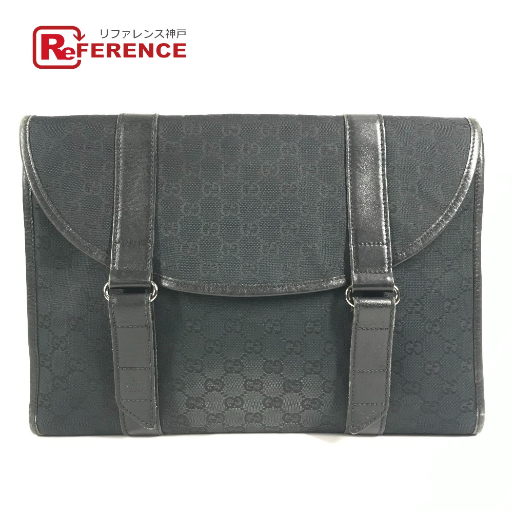 GUCCI グッチ 145852 ロゴ GG カバン ポーチ フラップ セカンドバッグ クラッチバッグ GGキャンバス/レザー ユニセックス ブラック 【中古】