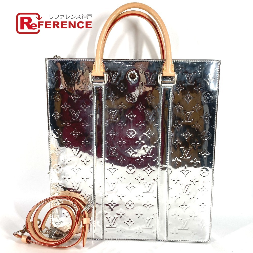 LOUIS VUITTON ルイヴィトン  M45884  モノグラム LV銀鏡 サックプラ サック プラ トートバッグ 嚢 2WAY御徒面子 ショルダーバッグ 縦型 ハンドバック なめし革  ユニ一発やる しろがね色 【中古】