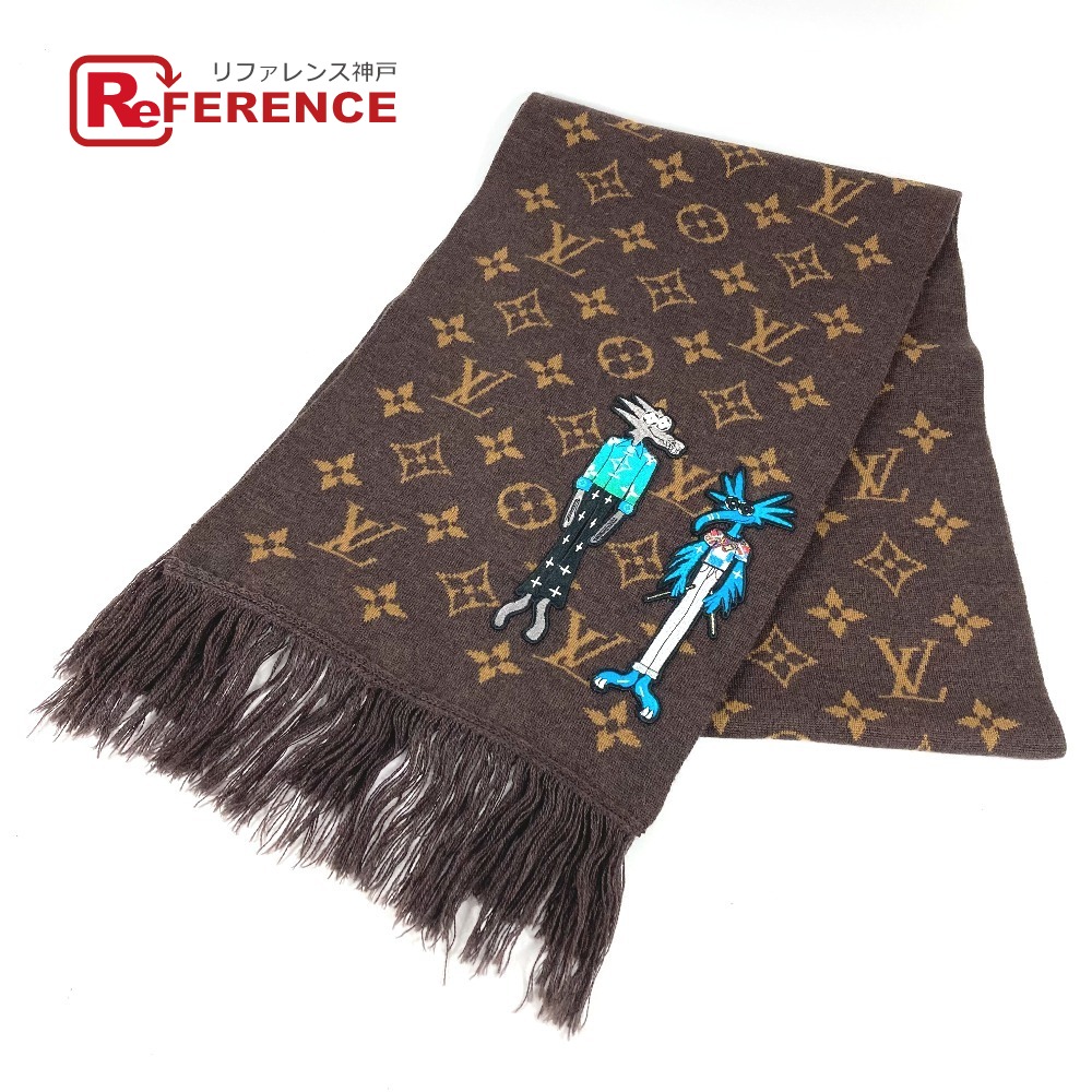 LOUIS VUITTON ルイヴィトン MP2964 ヴァージルアブロー エシャルプLVフレンズ フリンジ マフラー ウール ユニセックス ブラウン 【中古】