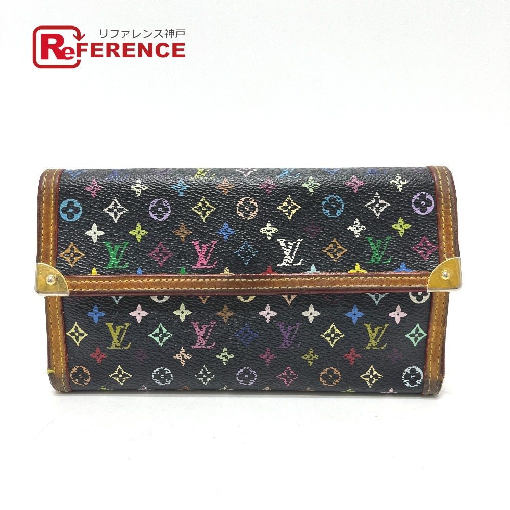 LOUIS VUITTON ルイヴィトン Ｍ92658 ポルトトレゾール インターナショナル 三つ折り 財布 ウォレット 長財布 モノグラムマルチカラーキャンバス レディース ノワール ブラック 【中古】