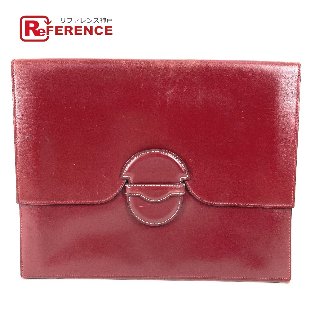 HERMES エルメス ヴィンテージ カバン ポーチ フラップ クラッチバッグ レザー ユニセックス ワインレッド 【中古】
