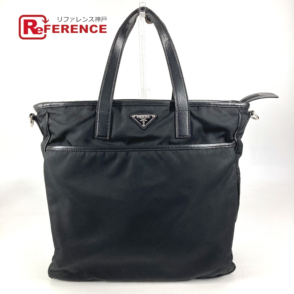 PRADA プラダ VA1033 トライアングルロゴ 三角ロゴ プレート カバン トートバッグ ショルダーバッグ レザー/ナイロン ユニセックス ブラック 【中古】｜ブランドショップ　リファレンス