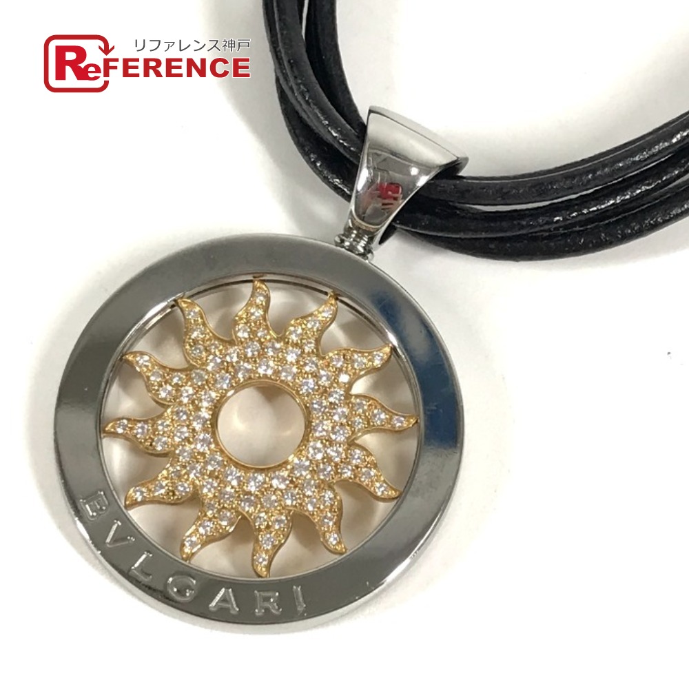 BVLGARI ブル小峡谷  K18 金 18K トンドサン 金剛石 5連首飾り 5連 なめし革 革 付属物 宝飾品 首飾り 金750 /SS ユニ一発やる しろがね色 【中古】