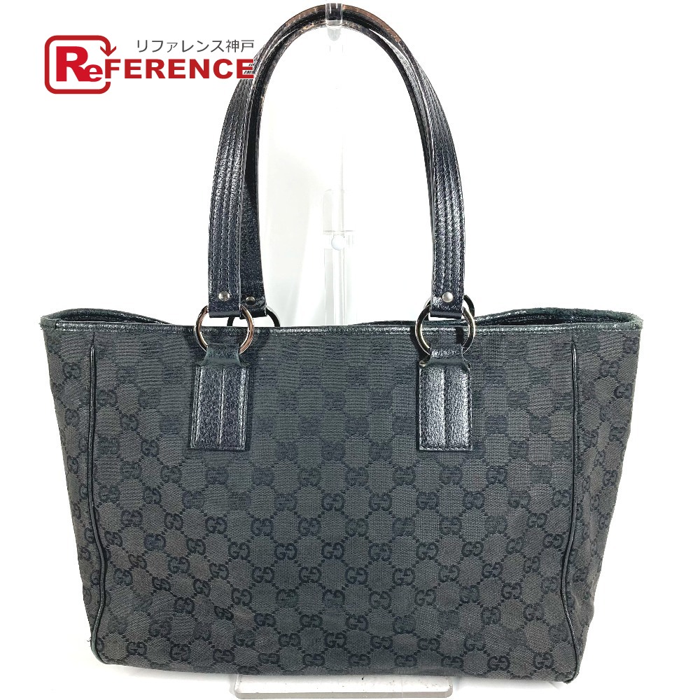 GUCCI グッチ  113017  ロゴタイプ GG 鞄 肩かけ トートバッグ ショルダーバッグ GG帆布/なめし革  ユニ一発やる 黒いこと 【中古】