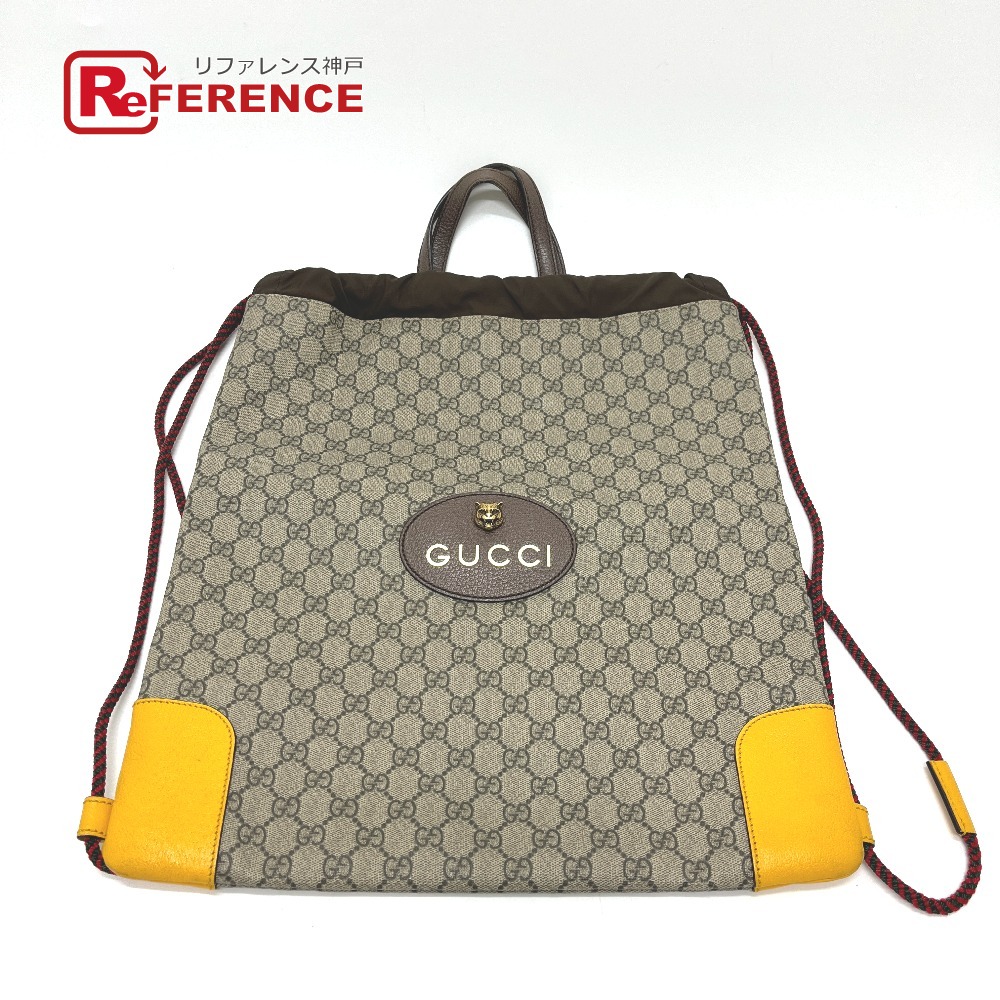 GUCCI グッチ  473872 GGスプリーム キャットヘッド ドローストリングバックパック 袋 ナップサック うしろ側容器に並べる 背嚢 GGスプリームキャンバス /なめし革 ユニ一発やる ベージュ 【中古】