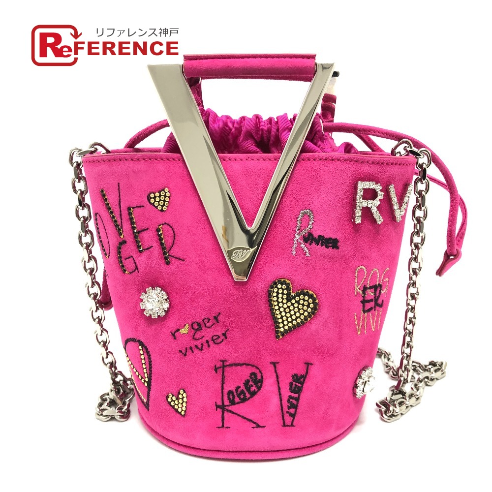 ROGER VIVIER ロジェヴィヴィエ ファニーラブ 2WAY カバン チェーン ショルダーバッグ ハンドバッグ スエード レディース ピンク 新品同様 【中古】｜ブランドショップ　リファレンス