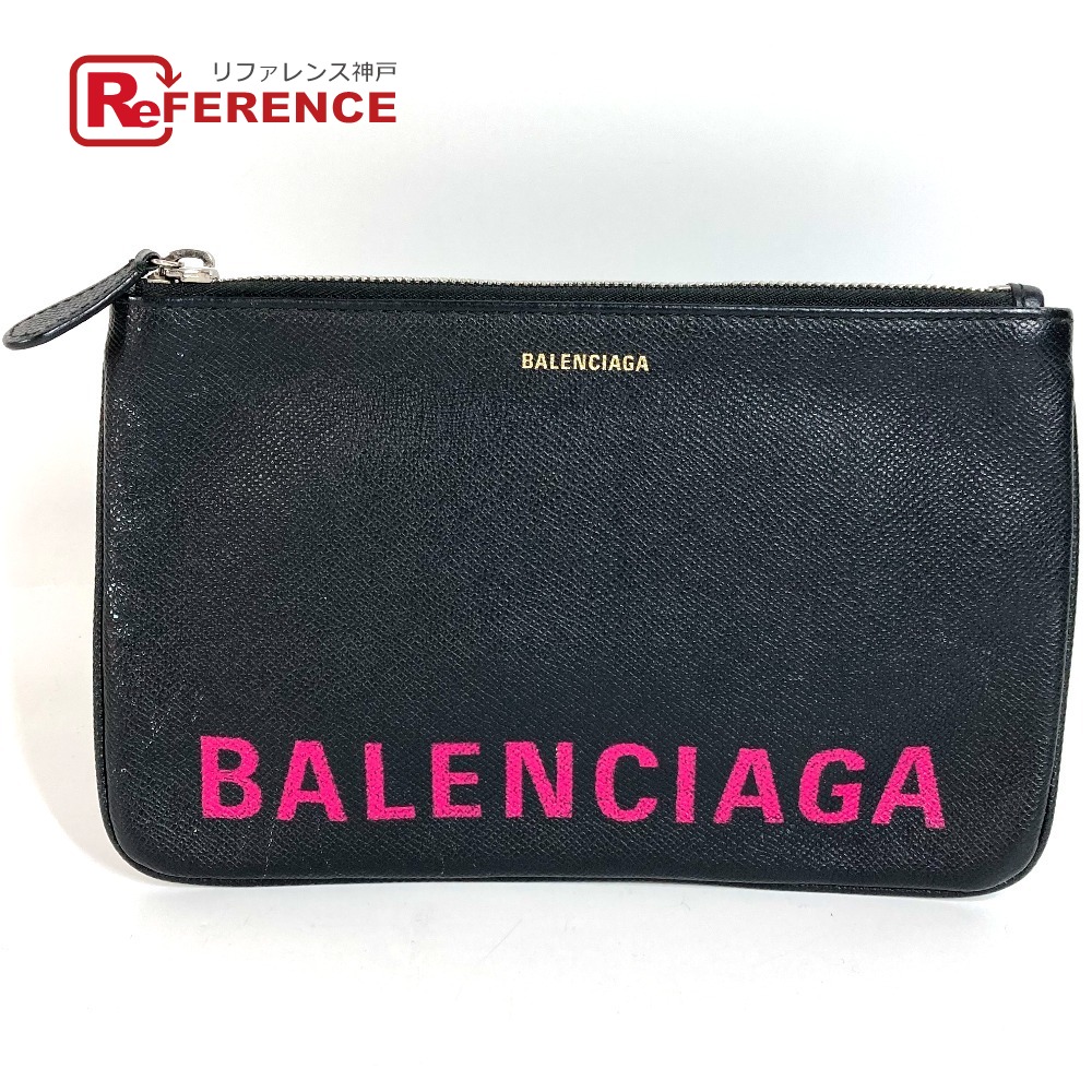 BALENCIAGA バレンシアガ 545773 ロゴ バイカラー カバン セカンドバッグ ポーチ クラッチバッグ レザー ユニセックス ブラック 【中古】｜ブランドショップ　リファレンス