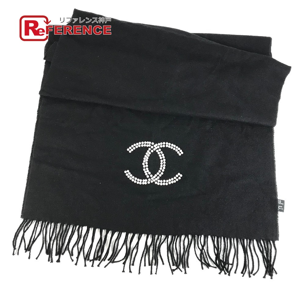 CHANEL シャネル  23S フェイクパール  フリンジ えり巻き カシミール /地絹 ユニ一発やる 黒いこと 【中古】
