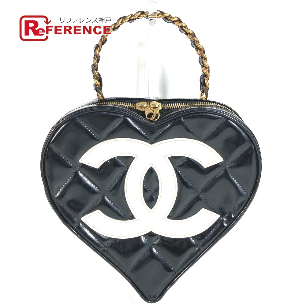 CHANEL シャネル 1995 CC ハート マトラッセ バニティバッグ ハート CC ココマーク マトラッセ キルティング　チェーン ロゴ バニティバッグ カバン ヴィンテージシャネル Vintage Chanel ハンドバッグ エナメル ユニセックス ブラック 【中古】｜ブランドショップ　リファレンス