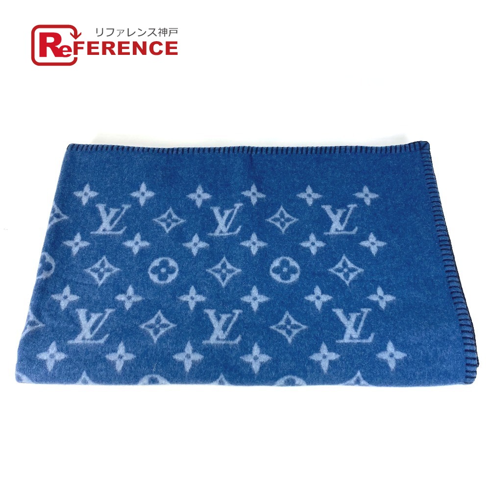 LOUIS VUITTON ルイヴィトン  M75689 モノグラム  ロゴタイプ ブランケット 室内装飾 毛布 羊毛 /アンゴラ ユニ一発やる 青色 【中古】