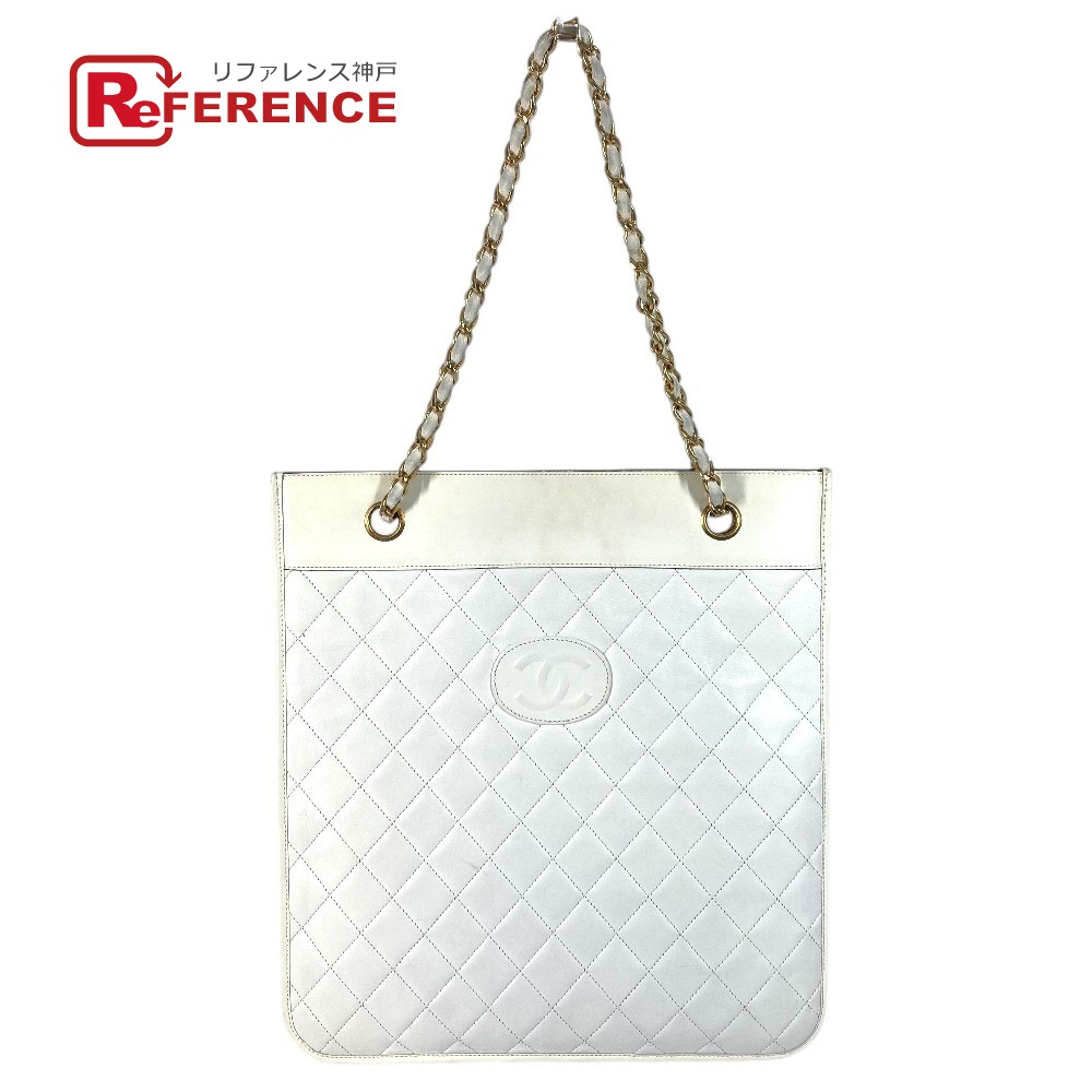 CHANEL シャネル  ヴィンテージ CC ココマーク ロゴタイプ 滑っこい キルティング マトラッセ 袋 肩かけ Wチェーン店 トートバッグ 縦型 ショルダーバッグ なめし革  ユニ一発やる 白いこと 【中古】