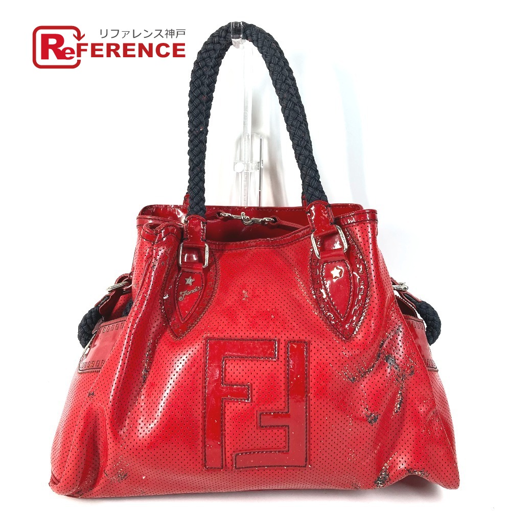 FENDI フェンディ  FF ロゴタイプ エトニコ パンチング 袋 肩かけ トートバッグ ショルダーバッグ エナメル  ユニ一発やる 赤いこと 【中古】