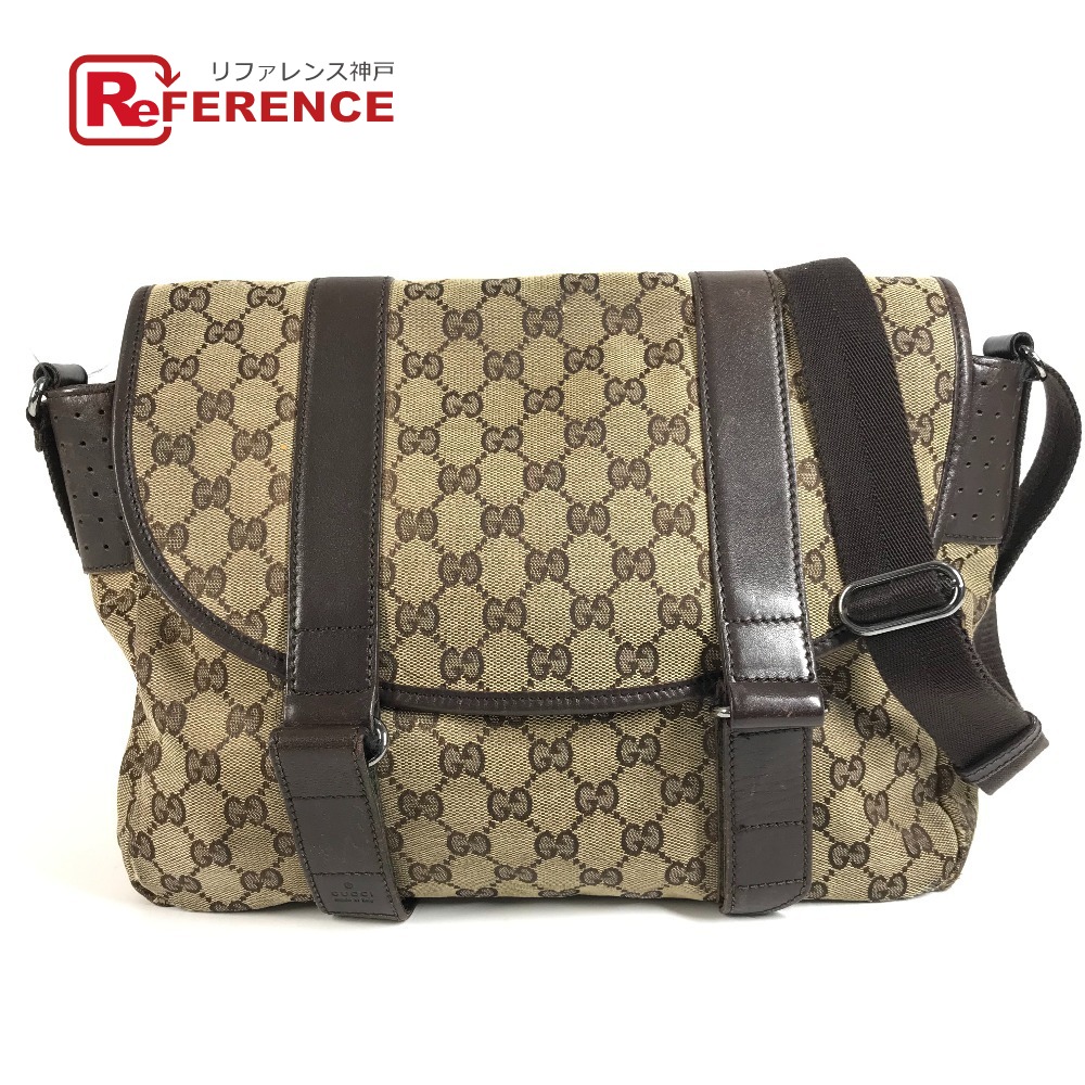 GUCCI グッチ  145859 GG ロゴタイプ 曲がった掛け 鞄 下げ翼 飛脚屋御徒面子 ショルダーバッグ GG帆布/なめし革  ユニ一発やる ベージュ 【中古】