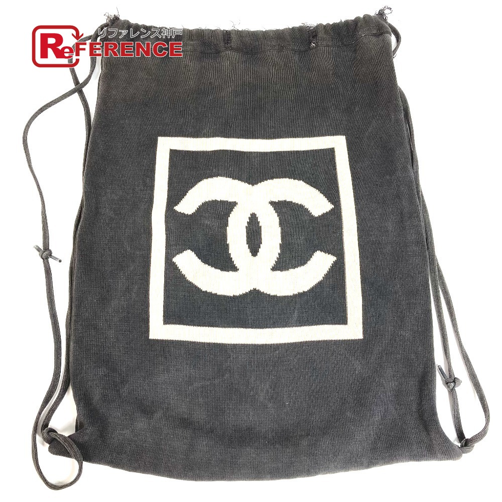 CHANEL シャネル  運動競技 CC ココマーク ロゴタイプ ナップサック うしろ側容器に並べる 編み物 鞄 背嚢 綿織物  ユニ一発やる 黒いこと 【中古】