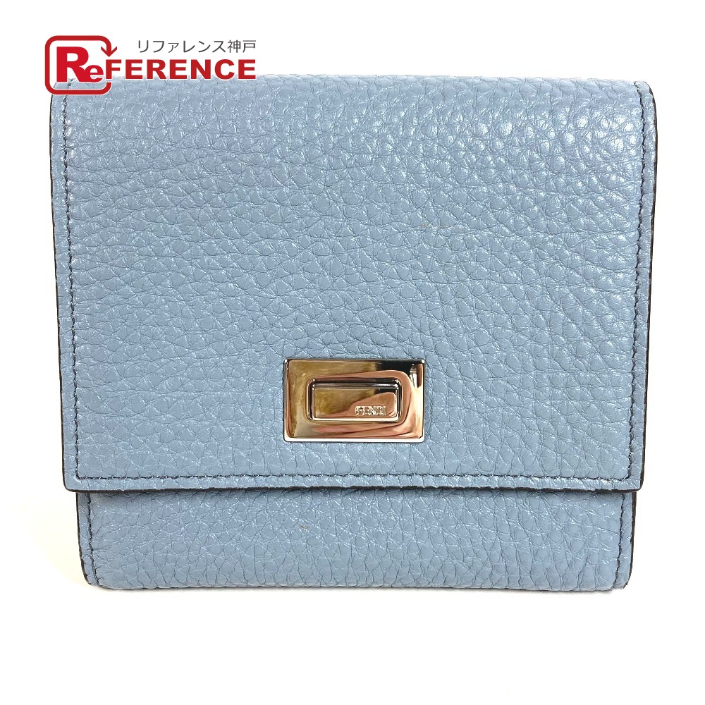 FENDI フェンディ  8M0438 ピーカブー ロゴタイプ コンパクトウォレット 紙入れ 2つ折り紙入れ なめし革  ユニ一発やる 青味 新品負けず劣らず 【中古】