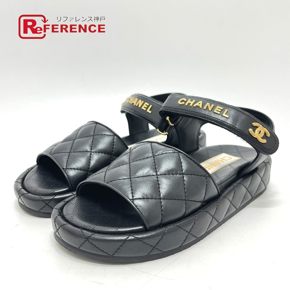 CHANEL シャネル  G45430 マトラッセ ロゴタイプ ココマーク ベルクロ 靴 サンダル 子ヒツジひと肌  レディース 黒いこと 未当て嵌める 【中古】