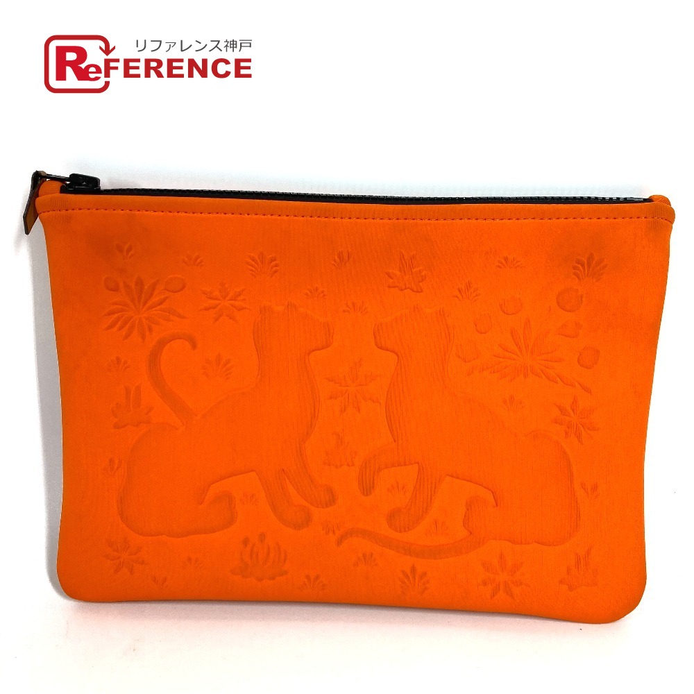 HERMES エルメス  レオパード 豹 ヒョウ ネオヴァンＭM ネオヴァン ＭM クラッチペダル御徒面子 鞄 メイク合財袋 マルチ合財袋 合財袋 ポリアミド  ユニ一発やる オレンジ色 【中古】