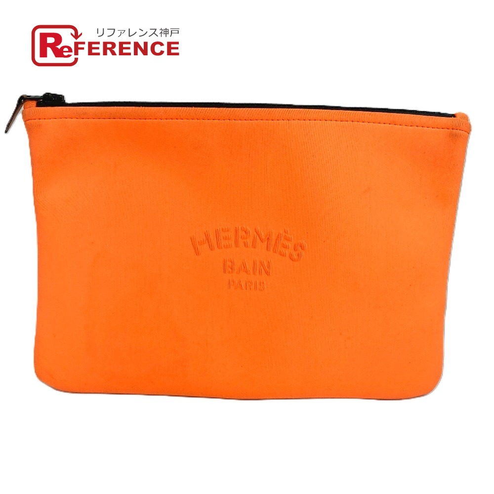 HERMES エルメス  ネオヴァンMM ネオヴァン MM クラッチペダル御徒面子 マルチ合財袋 メイク合財袋 合財袋 ポリアミド  ユニ一発やる オレンジ色 【中古】