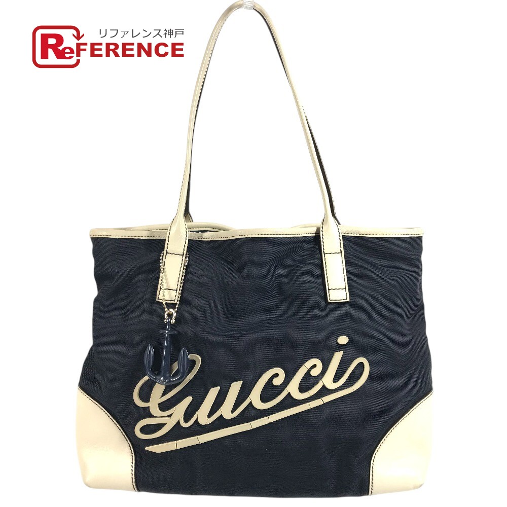 GUCCI グッチ 170007 ロゴ レザー ナイロン　チャーム付き ショルダーバッグ レザー/キャンバス ユニセックス ネイビー 【中古】｜ブランドショップ　リファレンス