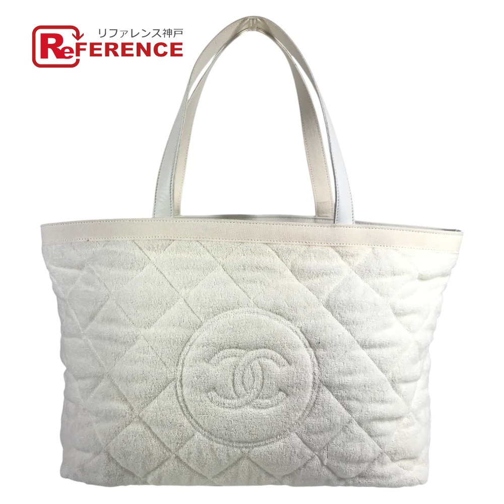 CHANEL シャネル  CC ココマーク ロゴタイプ 袋 肩かけ トートバッグ 砂浜御徒面子 ショルダーバッグ 綿織物 /なめし革 ユニ一発やる 白いこと 【中古】