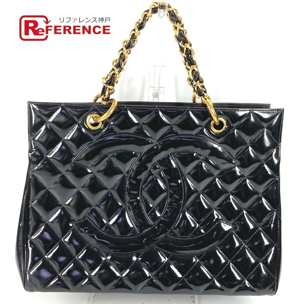 CHANEL シャネル マトラッセ デカココマーク チェーントートバッグ マトラッセ キルティング CC ココマーク ロゴ トートバッグ カバン Wチェーン ヴィンテージシャネル Vintage Chanel ハンドバッグ パテントレザー レディース ブラック 【中古】|ブランドショップ リファレンス