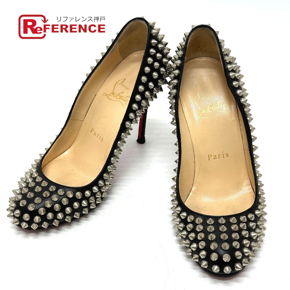 Christian Louboutin クリスチャンルブタン スタッズ ヒール パンプス レザー レディース ブラック 【中古】｜ブランドショップ　リファレンス