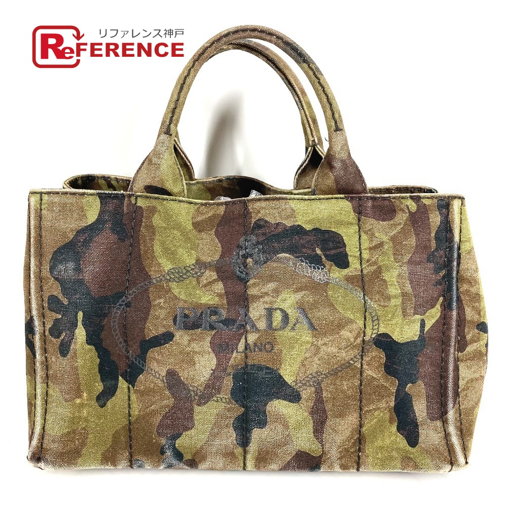 PRADA プラダ 迷彩 カモフラ ロゴ カナパ カバン トートバッグ ハンドバッグ キャンバス ユニセックス グリーン 【中古】｜ブランドショップ　リファレンス 28,600円