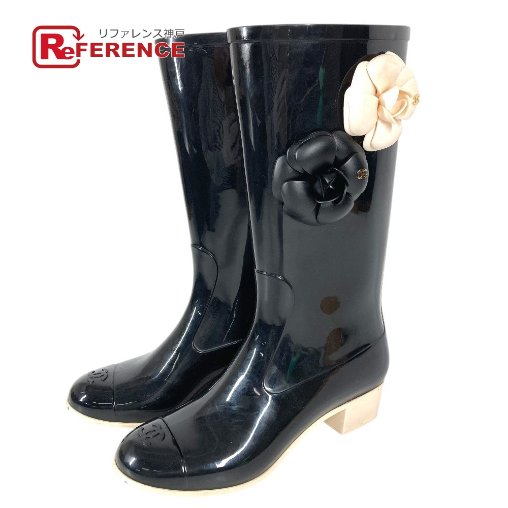 CHANEL シャネル G26648 カメリア CC ココマーク ロゴ レインブーツ 長靴 ロング 雨 靴 シューズ レインシューズ ラバー レディース ブラック 【中古】｜ブランドショップ　リファレンス