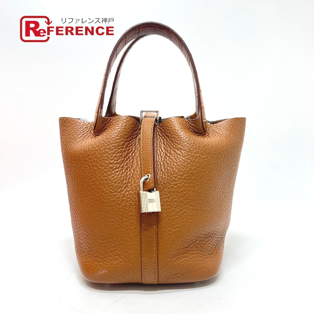 HERMES エルメス ピコタンロックタッチＰＭ クロコダイルアリゲーター カバン バッグ ハンドバッグ トリヨンクレマンス レディース ゴールド 【中古】｜ブランドショップ　リファレンス