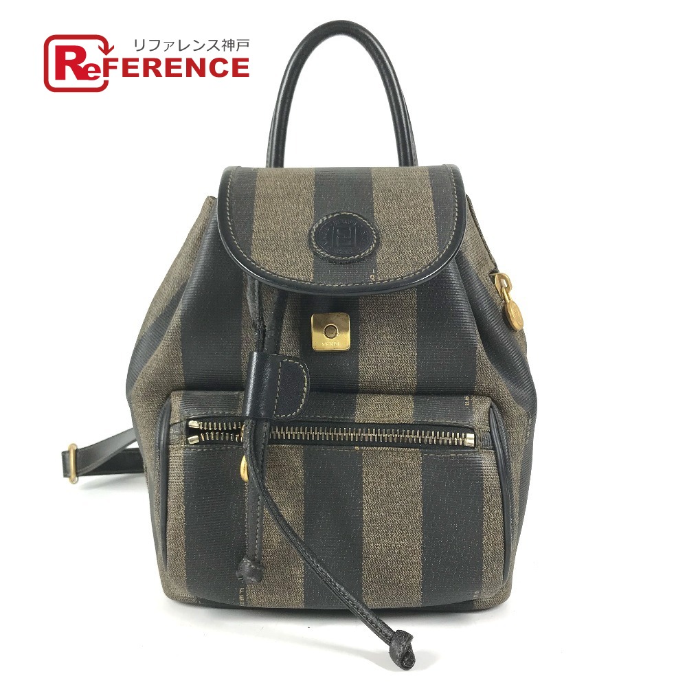 FENDI フェンディ ヴィンテージ ペカン ロゴ カバン バックパック リュックサック PVC/レザー ユニセックス カーキ 【中古】|ブランドショップ リファレンス