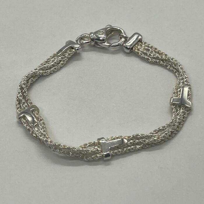 【中古】ティファニー TIFFANY T縄索 4連チェーン店 腕輪 SV925 メンズ レディース ユニ一発やる ヴィンテージ 年寄りの しろがね色925 佩び物