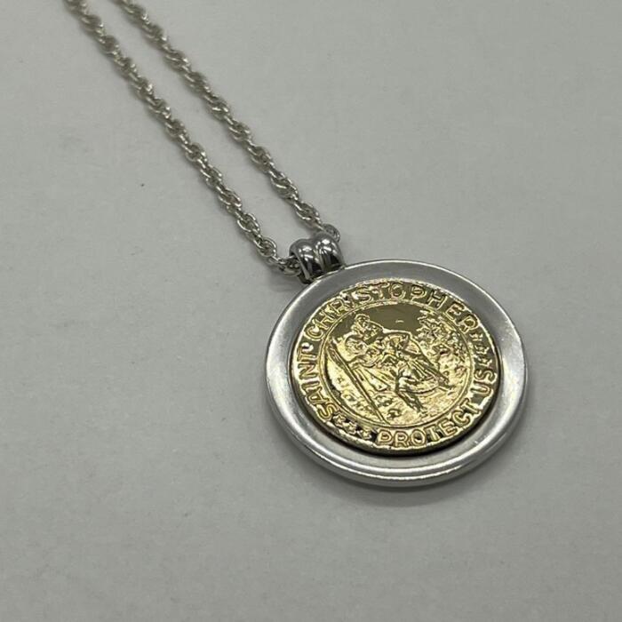 【中古】ティファニー TIFFANY 仙クリストファー 首飾り SV YG 二人組 メンズ レディース ユニ一発やる ヴィンテージ 年寄りの しろがね色925 チェーン店 付属物