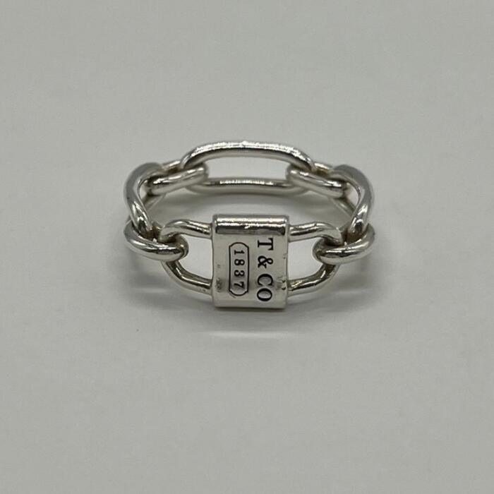 【中古】ティファニー TIFFANY 1837 ダブル鍵を掛ける 輪っか スモール 24号 SV925 メンズ レディース ユニ一発やる ヴィンテージ 年寄りの 指環 しろがね色925 付属物