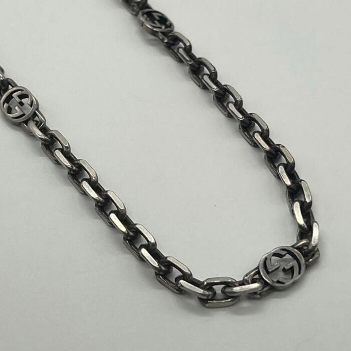 【中古】グッチ GUCCI インターロッキングG 首飾り エイジング工業 銀925 メンズ レディース ユニ一発やる ヴィンテージ 年寄りの しろがね色925 付属物
