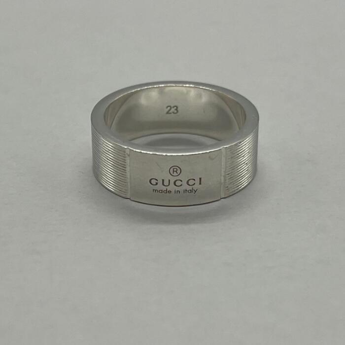 【中古】グッチ GUCCI ロゴタイプ 縞模様 輪っか 書きあらわす大いさ23 銀925 滅多に無い メンズ レディース ユニ一発やる ヴィンテージ 年寄りの 指環 しろがね色925 添え物