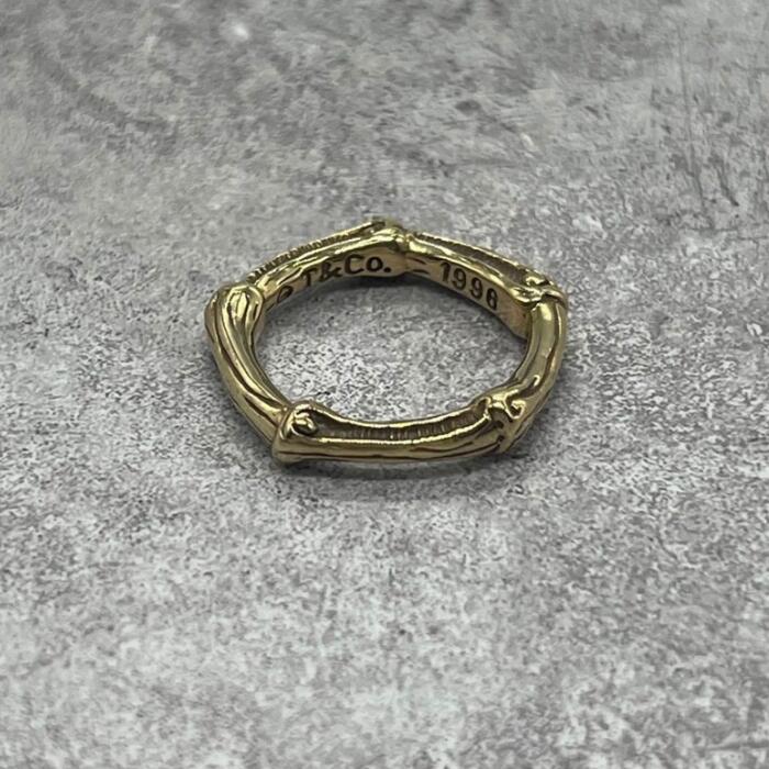 【中古】ティファニー TIFFANY バンブー 輪っか 14号 YG ゴールド 滅多に無い メンズ レディース ヴィンテージ 指環 YG 750 佩び物
