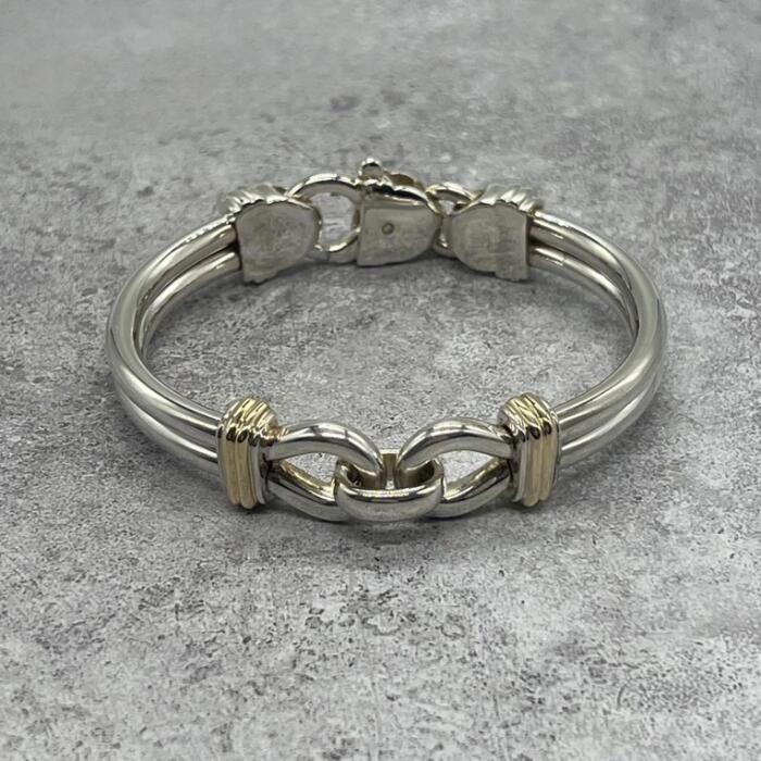 【中古】ティファニー TIFFANY\u0026CO ダブル繰り返し 腕輪 二人組 SV YG 滅多に無い メンズ レディース ユニ一発やる ヴィンテージ 年寄りの しろがね色925 チェーン店 付属物