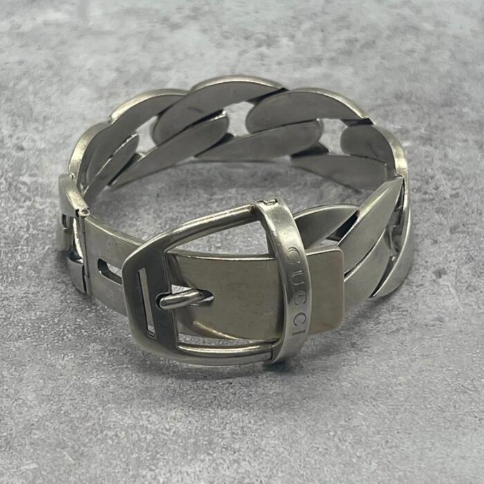 【中古】グッチ GUCCI 胴締め 腕輪 バックル 三尺帯 SV 滅多に無い メンズ レディース ヴィンテージ 年寄りの しろがね色925 チェーン店 付属物