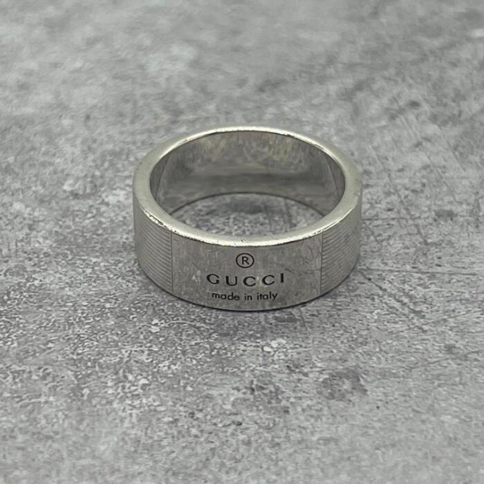 【中古】グッチ GUCCI ロゴタイプ 縞模様 輪っか 書きあらわす大きさ22 21号 SV925 SV メンズ レディース ヴィンテージ 年寄りの 指環 しろがね色925 付属物
