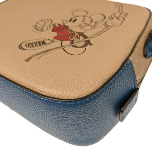 中古 コーチ バッグ Coach ミッキーコラボ ショルダーバッグ ディズニー ミッキーマウス 3905 ベージュ ブルー バッグ ショルダーバッグ クロスボディバッグ カメラバッグ 斜め掛け レディース ブランドショップルフレ店
