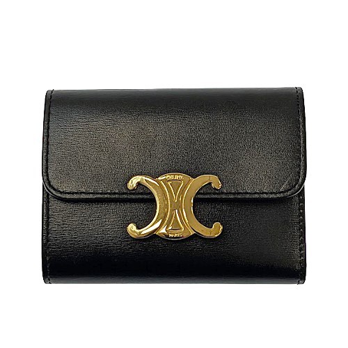 celine 財布　ウォレット　付属品完備　三つ折り財布　ブラック CELINE 三つ折り財布 黒 レザー