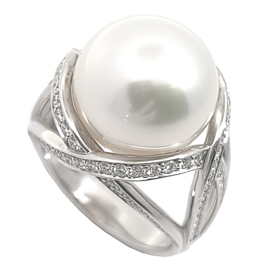 MIKIMOTO　ミキモト　Mコレクション　750WG　K18WG　ホワイトゴールド　パール　ダイヤモンド　アクセサリー　ジュエリー　JW　宝飾品　レディース　BJ　ブランドジュエリー　リング　指輪　9号　付属品　鑑別書｜ブランドショップルフレ店