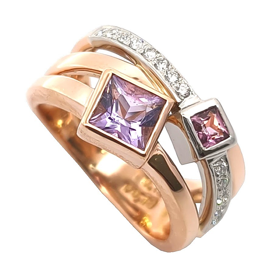 K18/Pt900 アメジスト×トルマリン×ダイヤモンド リング プラチナ アメジスト 0.50ct トルマリン 0.12ct ダイヤモンド 0.13ct アクセサリー ジュエリー JW 宝飾品 レディース ノーブランド リング 指輪 12号|ブランドショップルフレ店