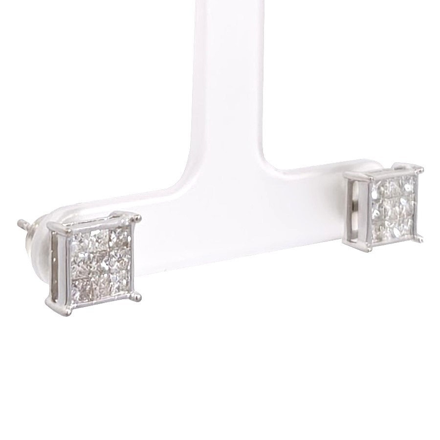 K18WG グリッドスクエア ダイヤモンドピアス ホワイトゴールド ダイヤモンド 0.50ct/0.50ct アクセサリー ジュエリー JW 宝飾品 レディース ノーブランド|ブランドショップルフレ店